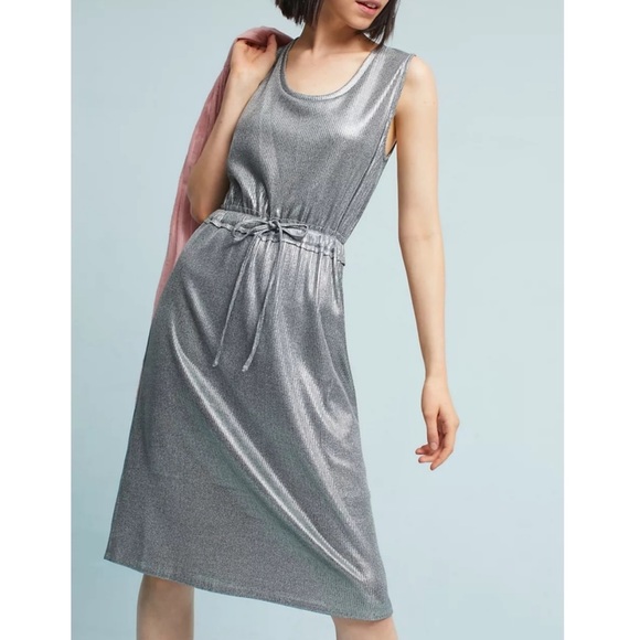 Anthropologie Dresses & Skirts - Anthropologie Dolan Metallic Silver Waist Tie Midi Dress